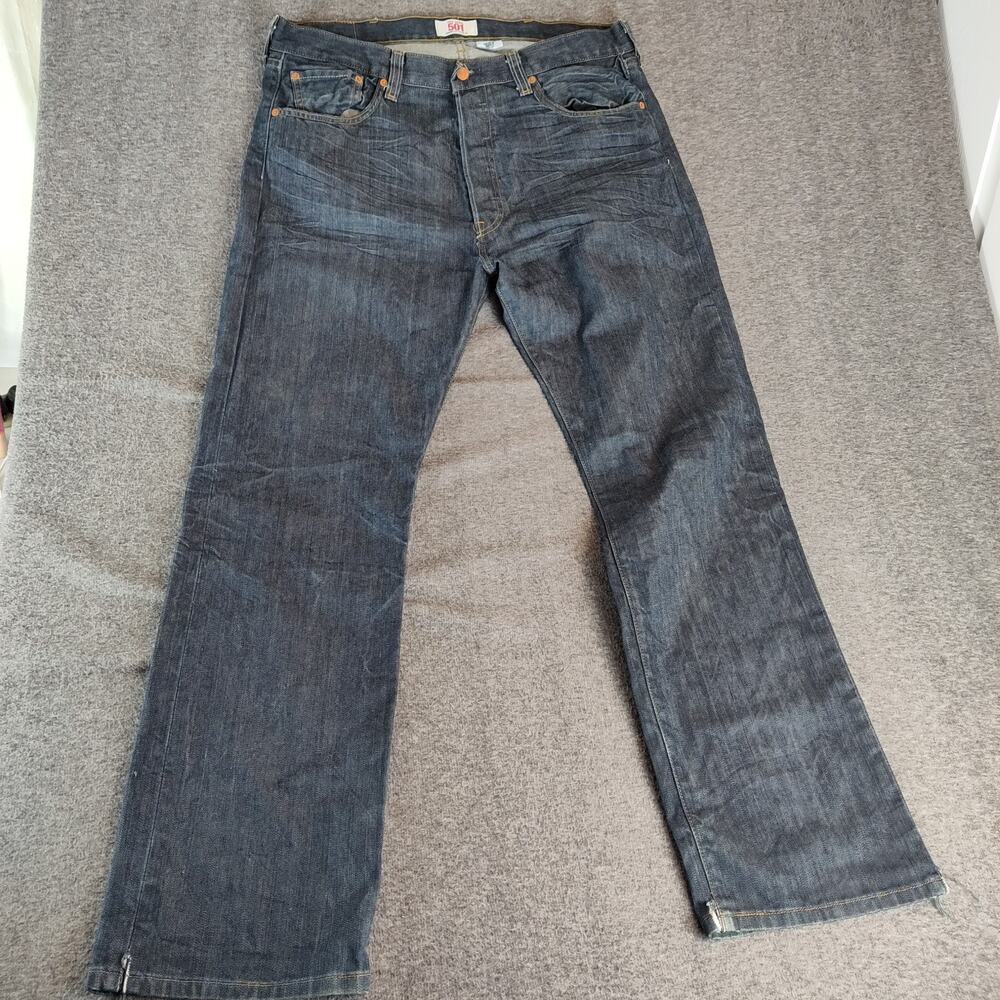 Levi's 501 Button Fly Jeans Mens 38 X 32 Dark Blue Denim Straight Leg